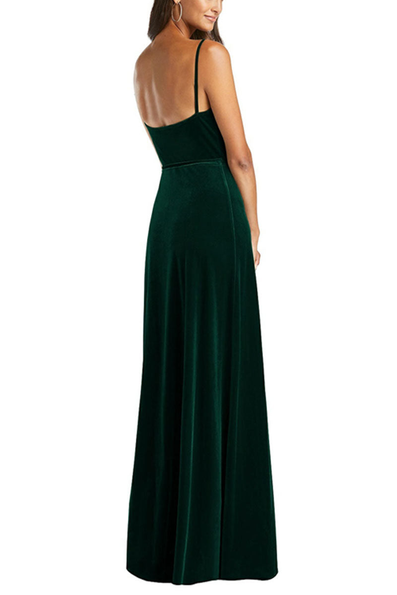 A-Line Maxi Velvet Bridesmaid Dress 632358899575