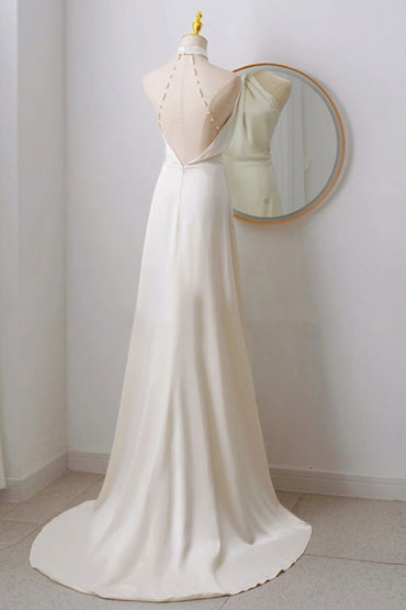 A-Line Sweep-Brush Train Satin  Wedding Dress 735511460121