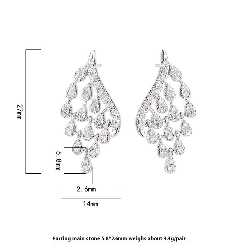 White zircon earrings with fringe  681850127507