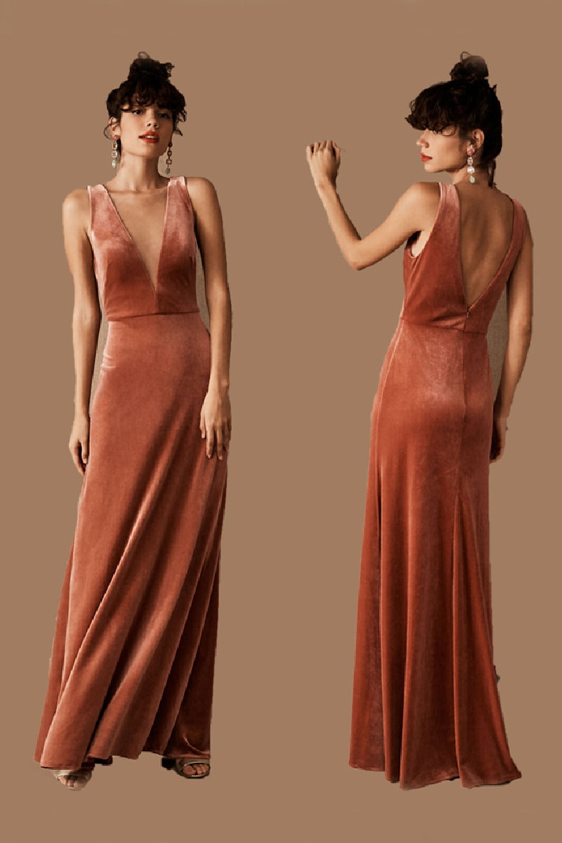 A-Line Maxi Velvet Bridesmaid Dress 658543548708