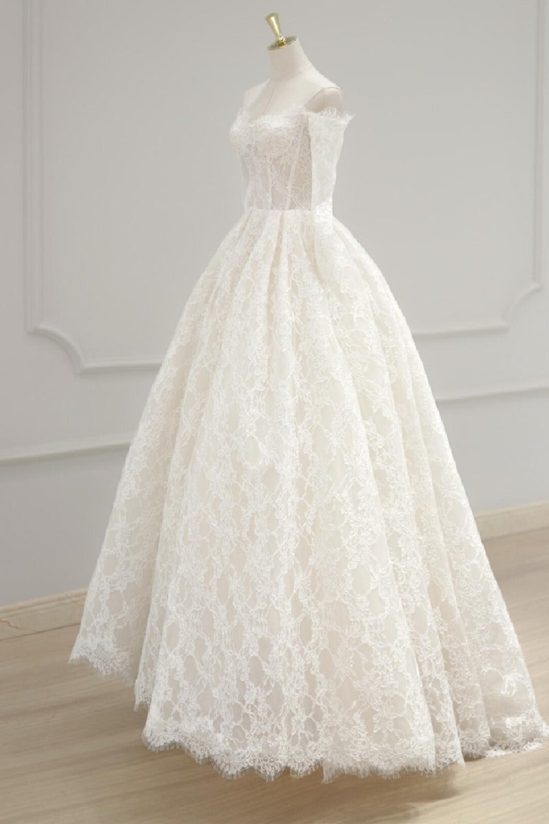 A-Line Sweep-Brush Train Lace  Wedding Dress 843985458463