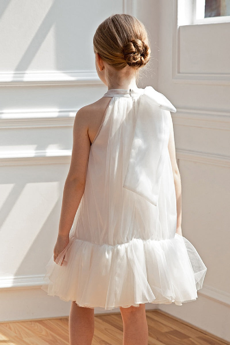 A-Line/Princess High Neck Mini Tulle Flower Girl Dresses 842537862733