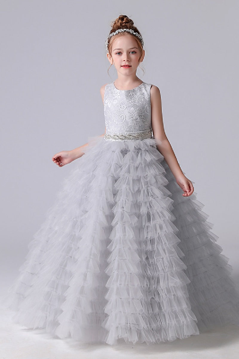 A-line/Princess Scoop Neck Sleeveless Tulle Flower Girl Dress 671801710383