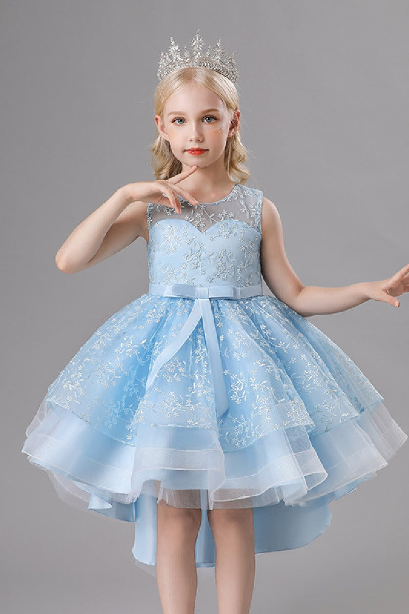 A-Line Scoop Neck Sleeveless High-Low Tulle Flower Girl Dresses 689179187830