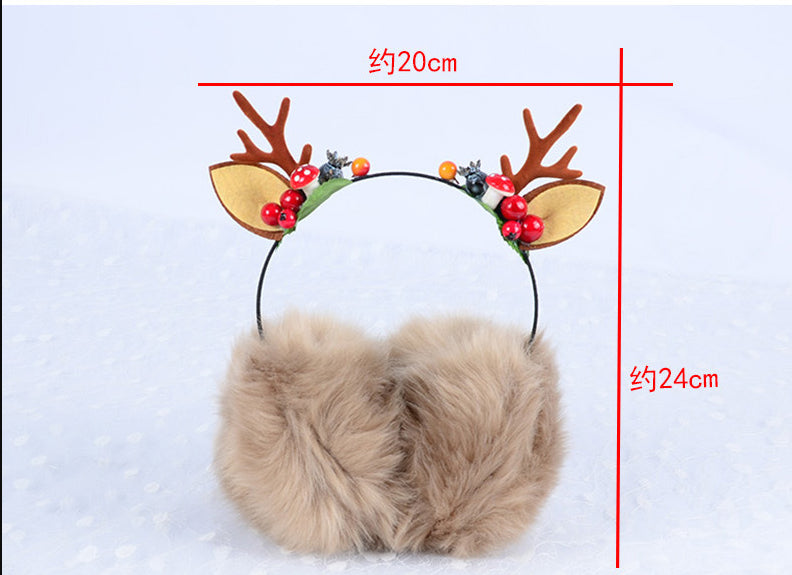 Christmas elk antlers Winter warm earmuffs Cute cat ear headband headdress 849465740917