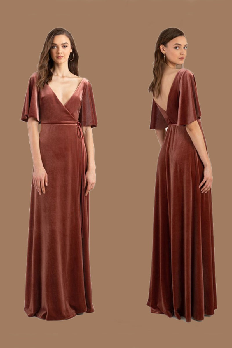 A-Line Maxi Velvet Bridesmaid Dress 658543548708