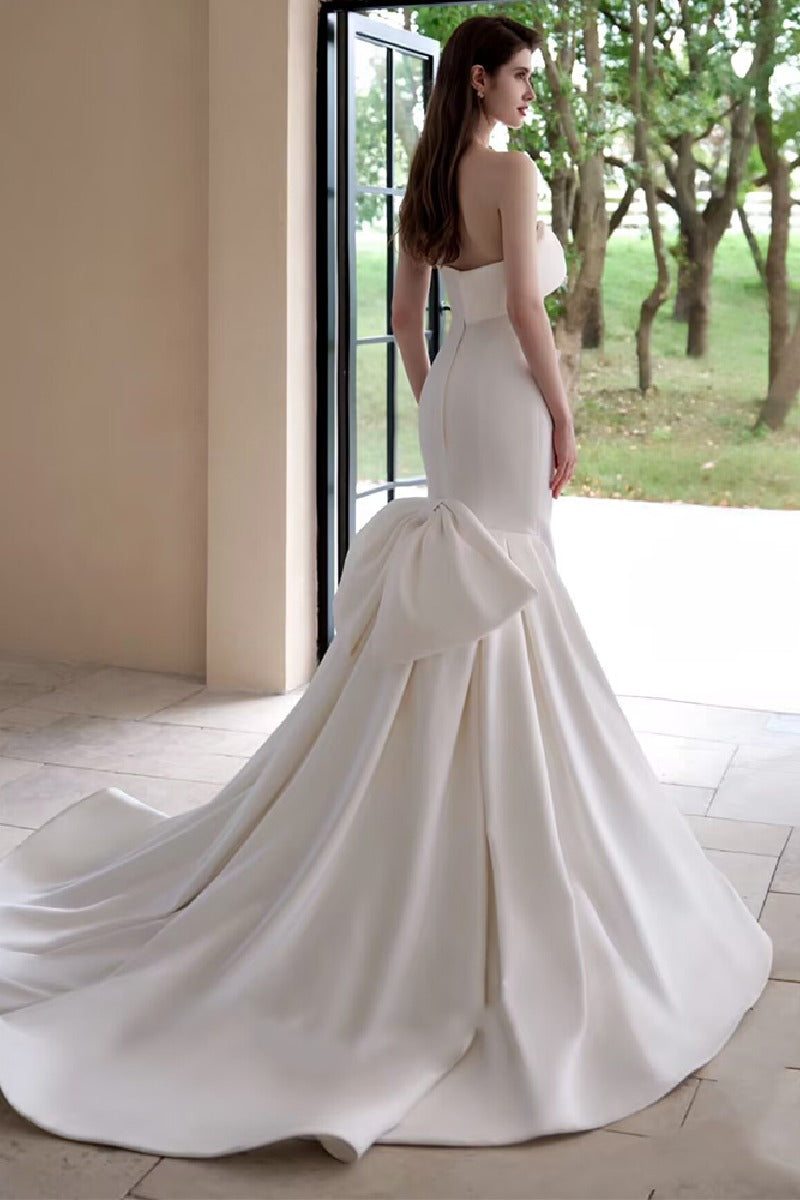 Trumpet-Mermaid Sweep-Brush Train Satin Wedding Dress 855056831342