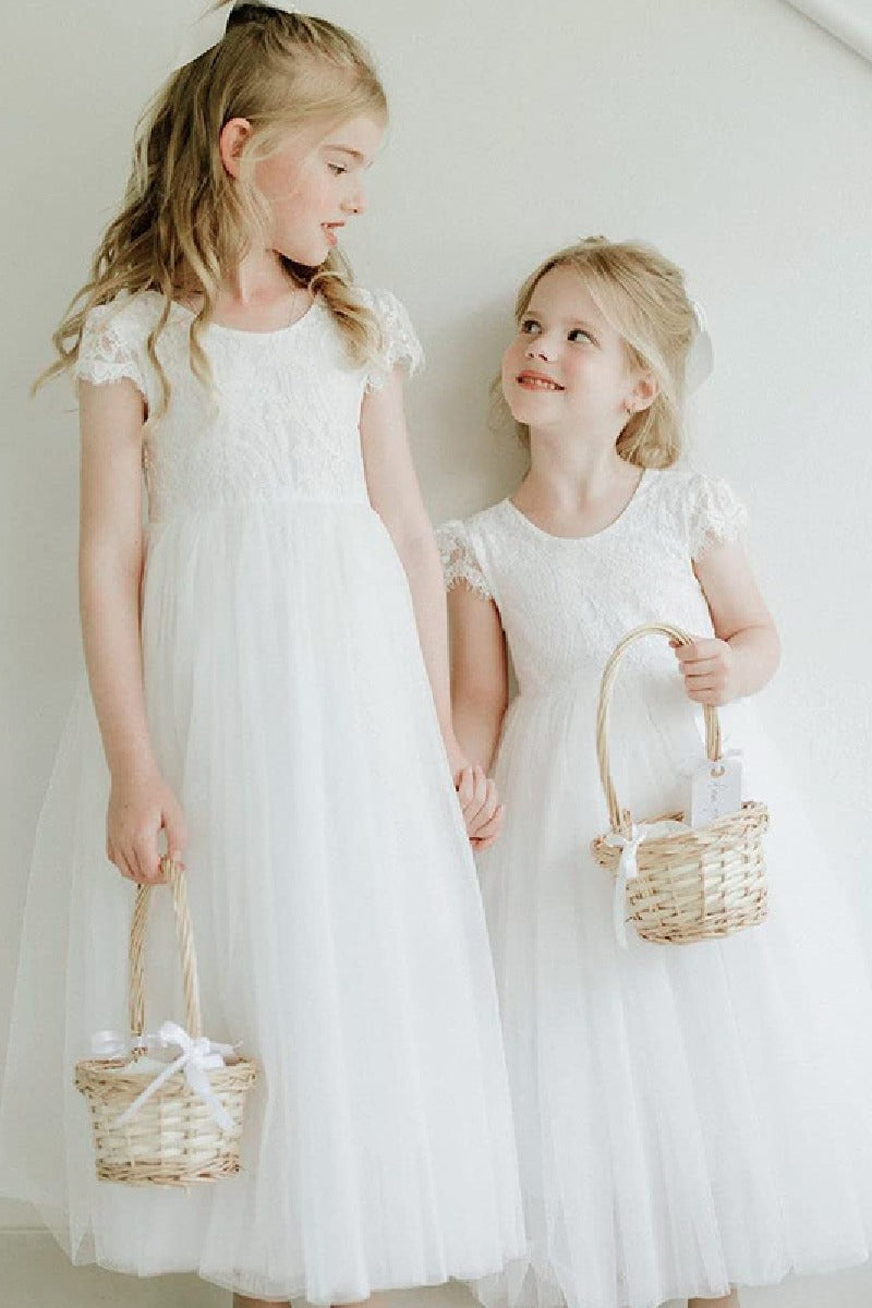 A-Line Scoop Tulle Maxi Flower Girl Dresses 726349641734