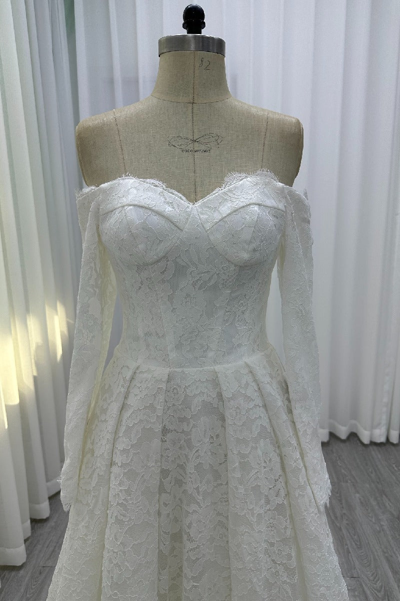 A-Line Sweep-Brush Train Lace  Wedding Dress 843985458463