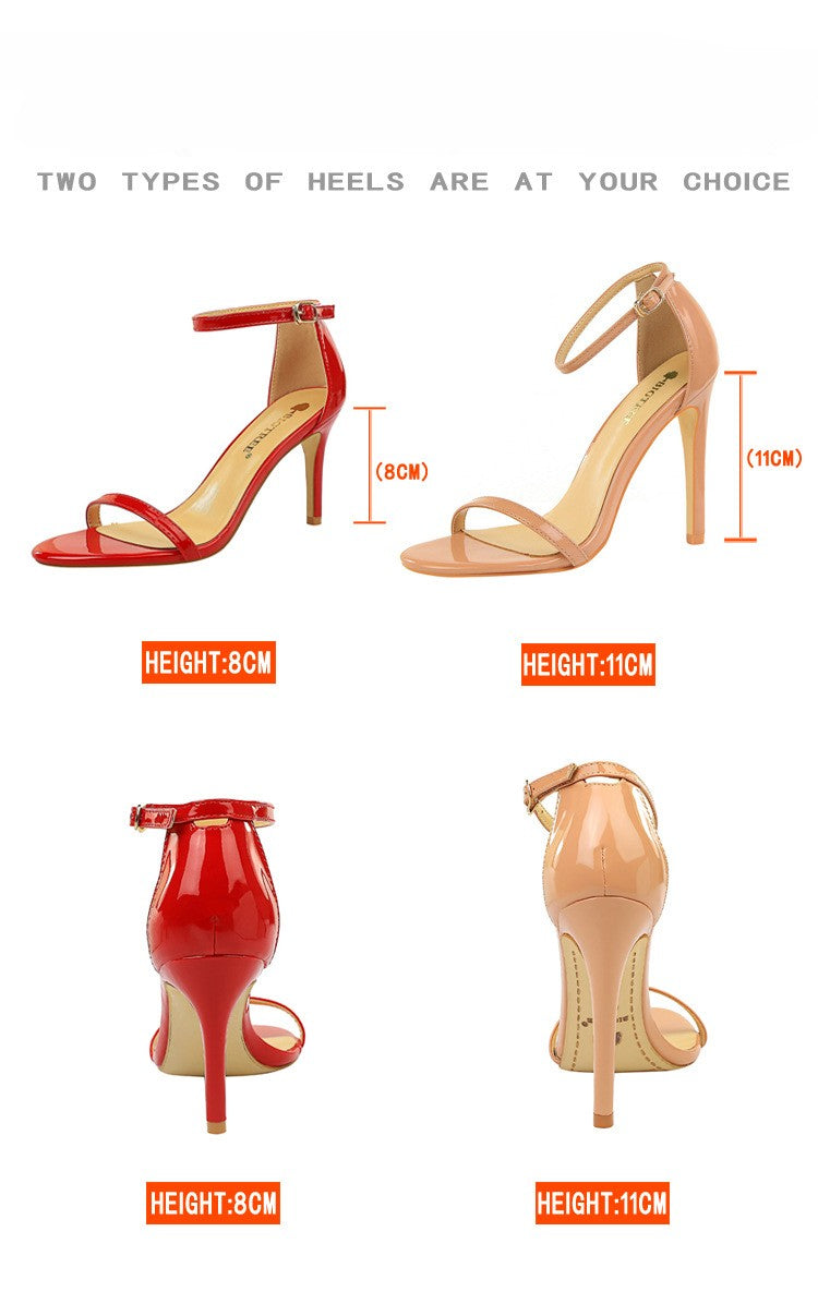 Fashion super high heels patent leather open-toe sandals summer sexy dress shoes 570982649397