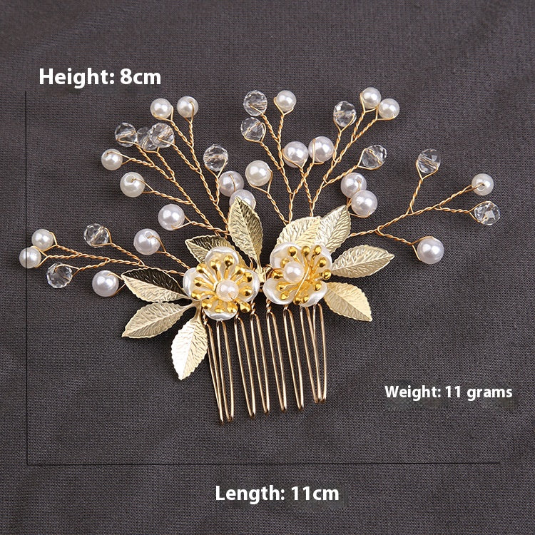 Handcrafted pearl set with Gold leaf hair comb 725487239358