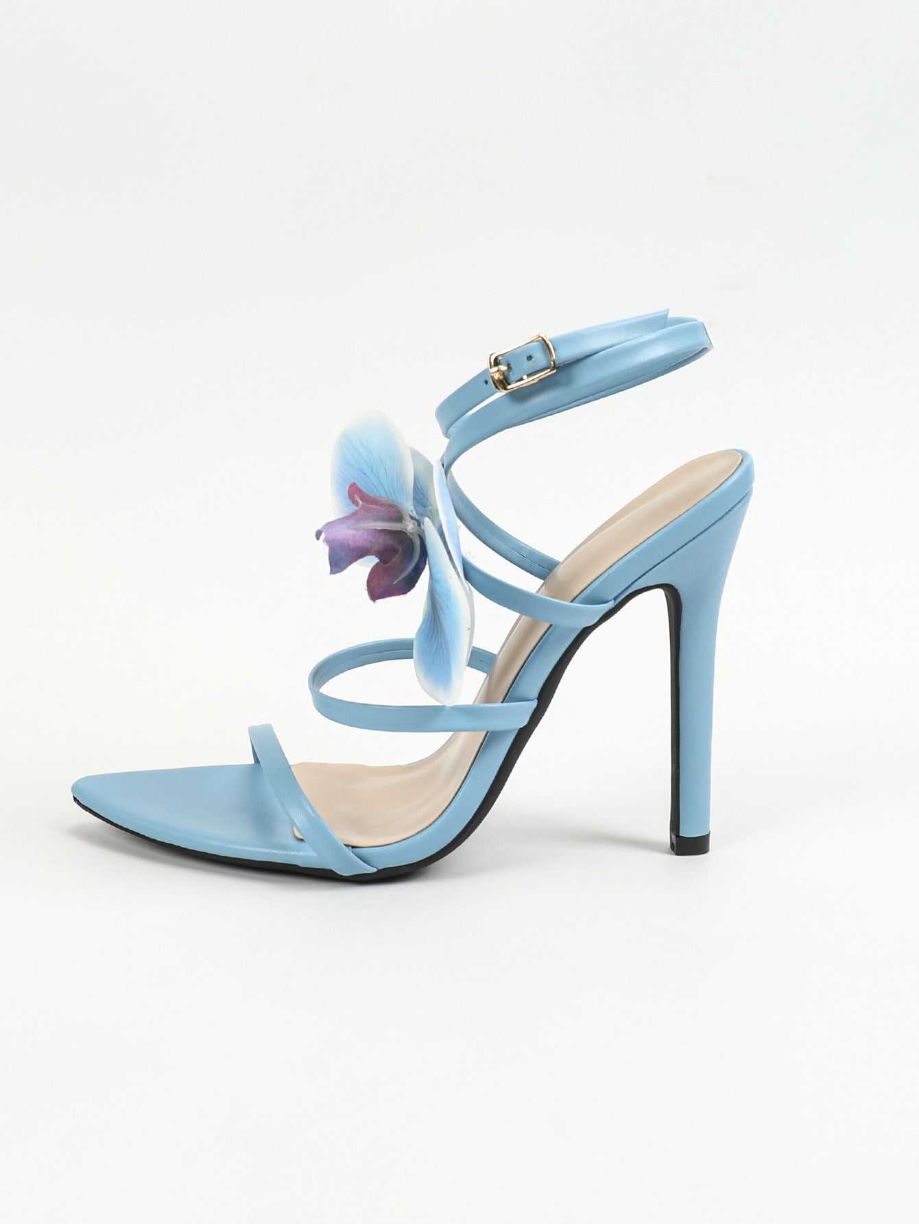 Three-dimensional floral line with cross strap pointed open toe stiletto sandals dress shoes 816637125592