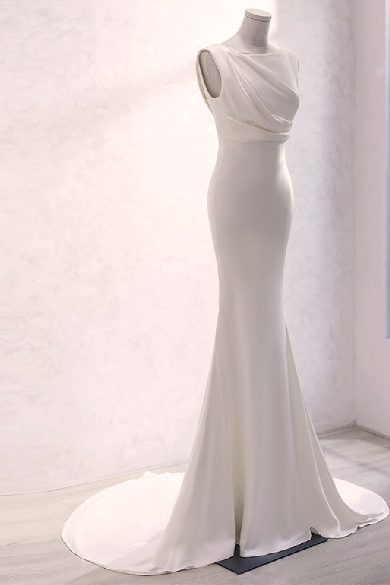 Trumpet-Mermaid Sweep-Brush Train Satin Wedding Dress 677606919790