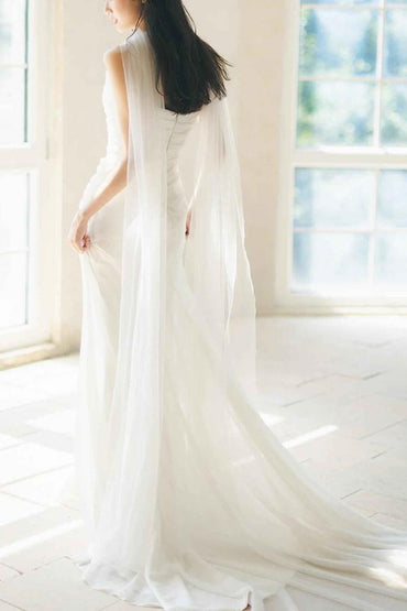 Sheath-Column Chapel Train  Forged Chiffon Wedding Dress 830154757527