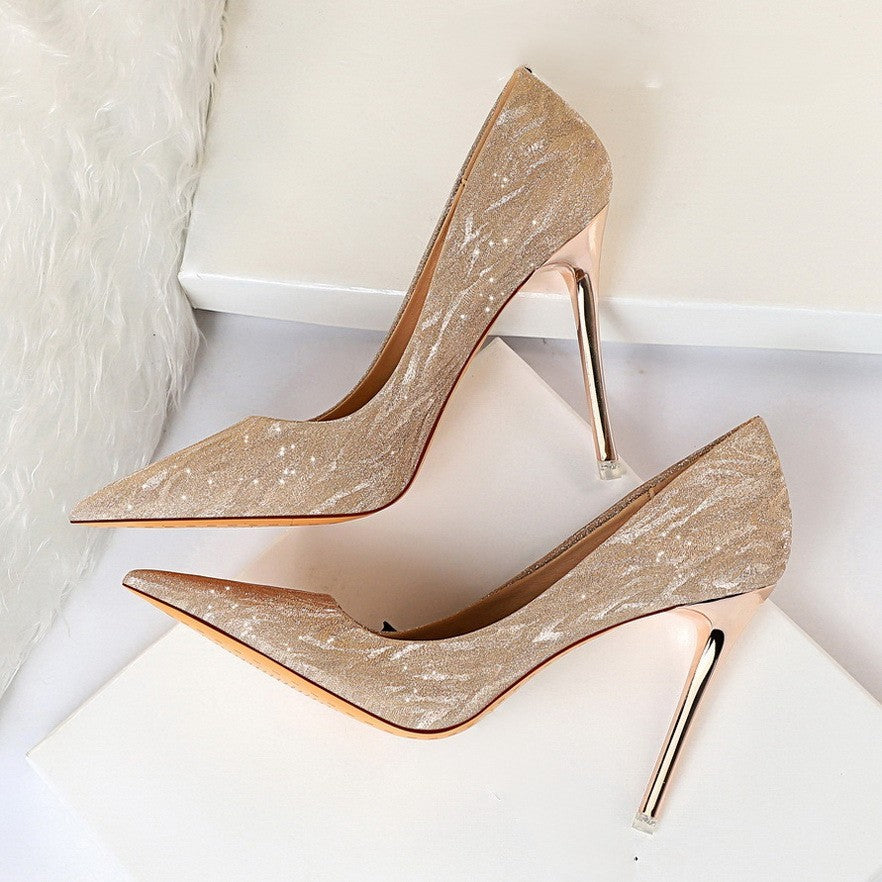 High-heeled women's shoes stilettos with pointed sequins wedding shoes dress shoes 606336050941