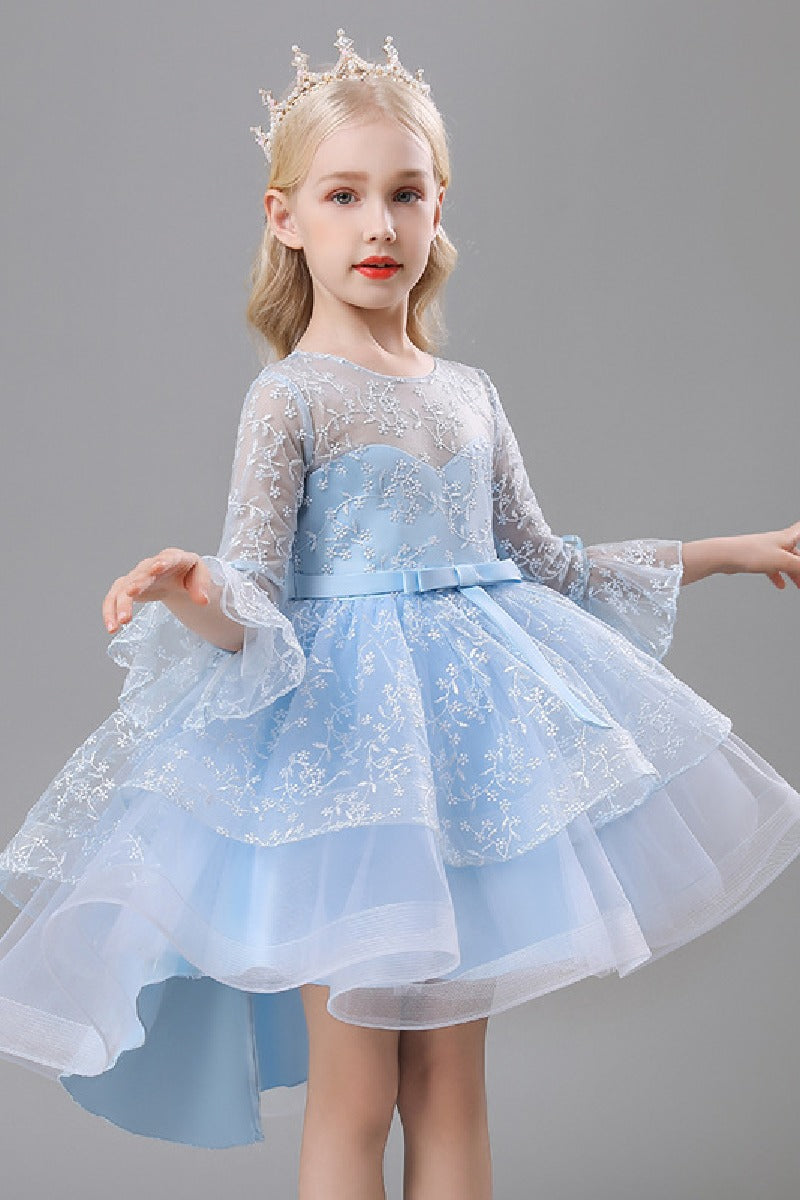 A-Line Scoop Neck Long Sleeve High-Low Tulle Flower Girl Dresses 732392319918