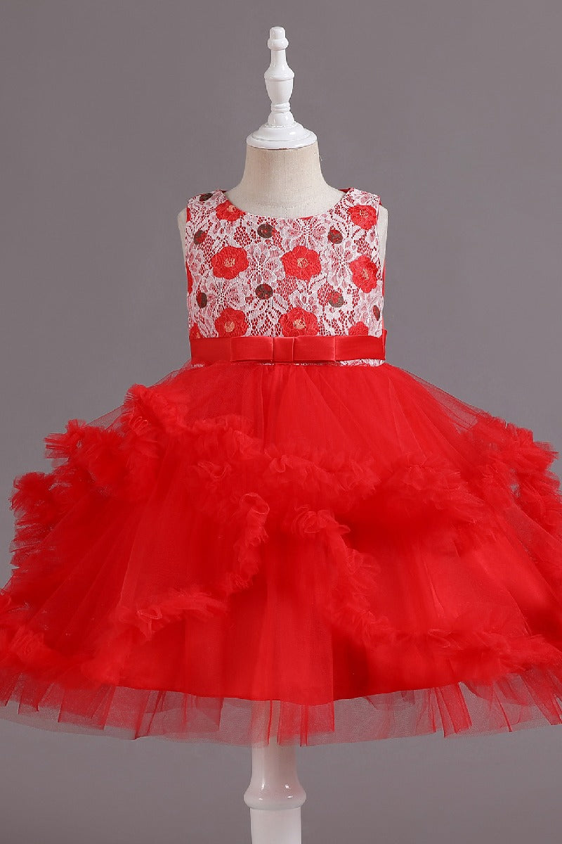 A-Line Scoop Neck Printed lace/Tulle Flower Girl Dresses With Cascading Ruffles 677572994905