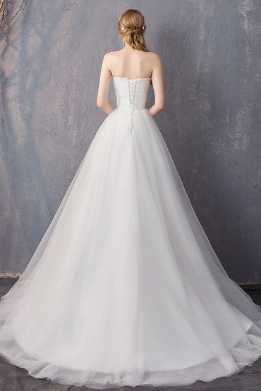 A-Line Sweep-Brush Train Tulle Wedding Dress 862474999321