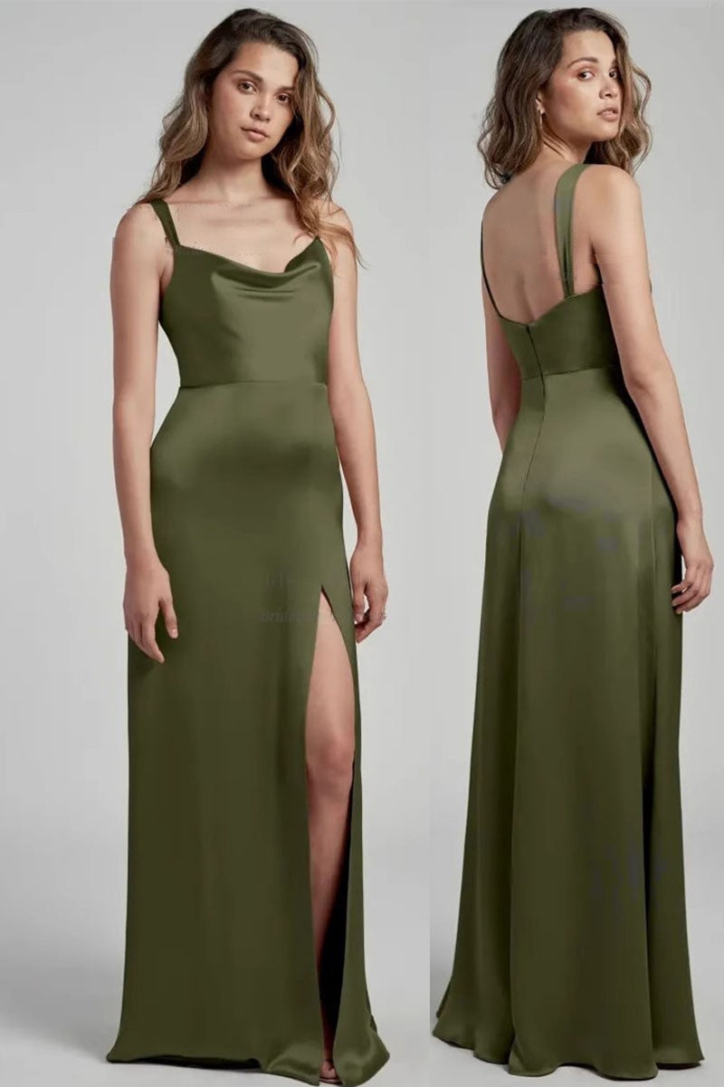 A-Line Maxi Elastic Silk like Satin Bridesmaid Dress 837517387217