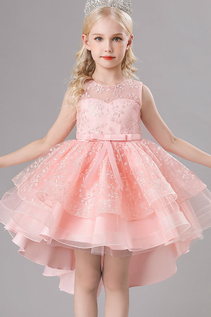 A-Line Scoop Neck Sleeveless High-Low Tulle Flower Girl Dresses 689179187830