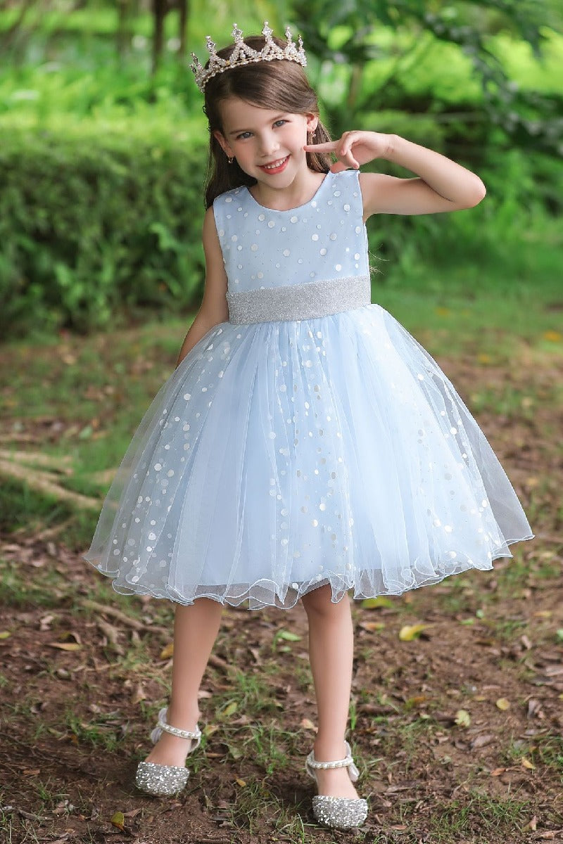 Ball-Gown Scoop Neck Sleeveless Dot Print/Tulle Flower Girl Dresses With Bow(s) 675366554705