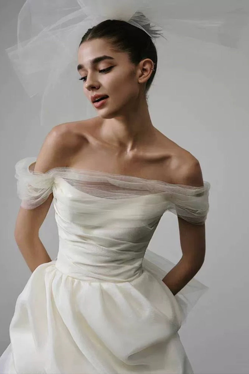 Ball Gown Short-Mini Satin Tulle Wedding Dress 771775523326