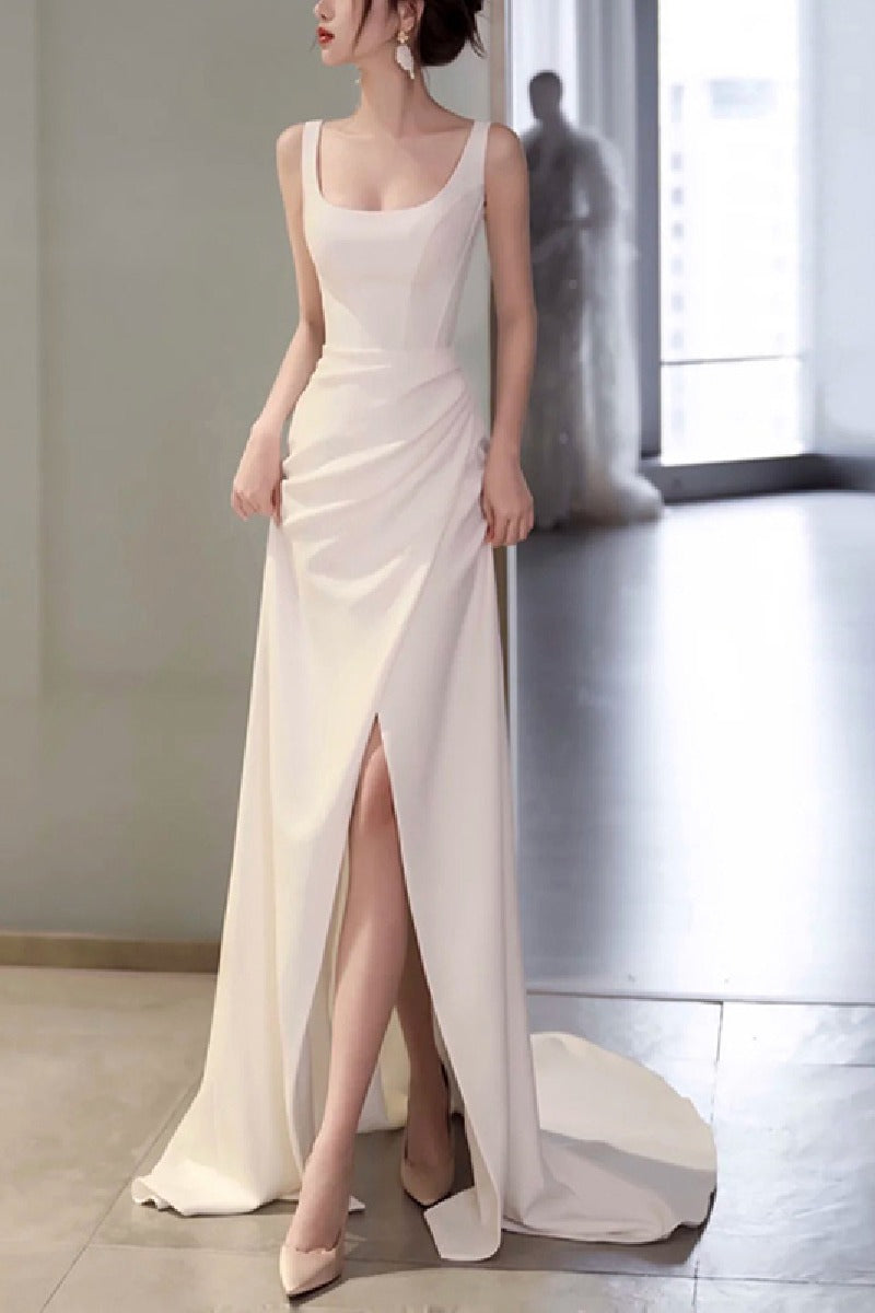 Trumpet-Mermaid Sweep-Brush Train Satin Wedding Dress 725558120815