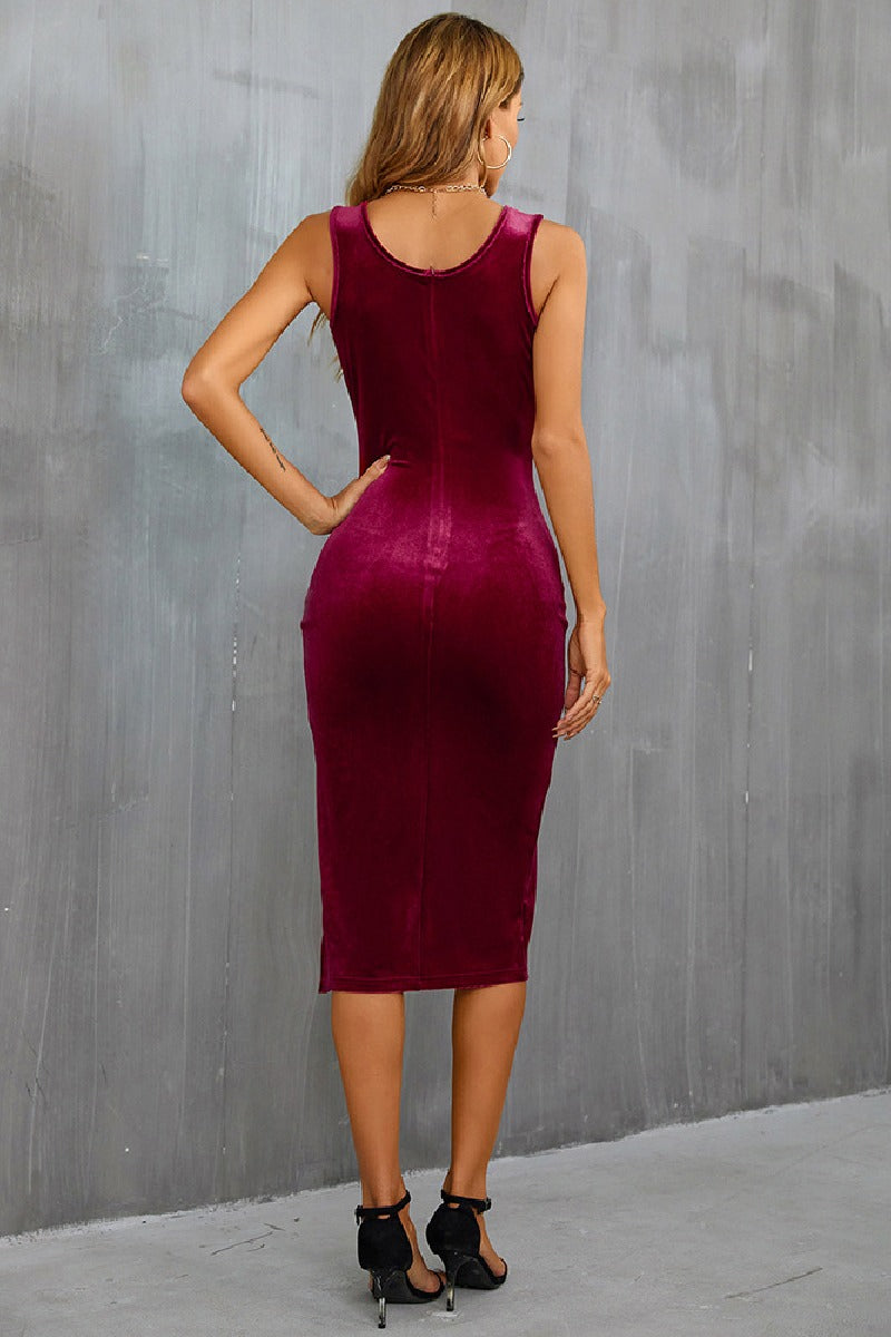 Sheath-Column Knee Length Velvet Dress 681215434458