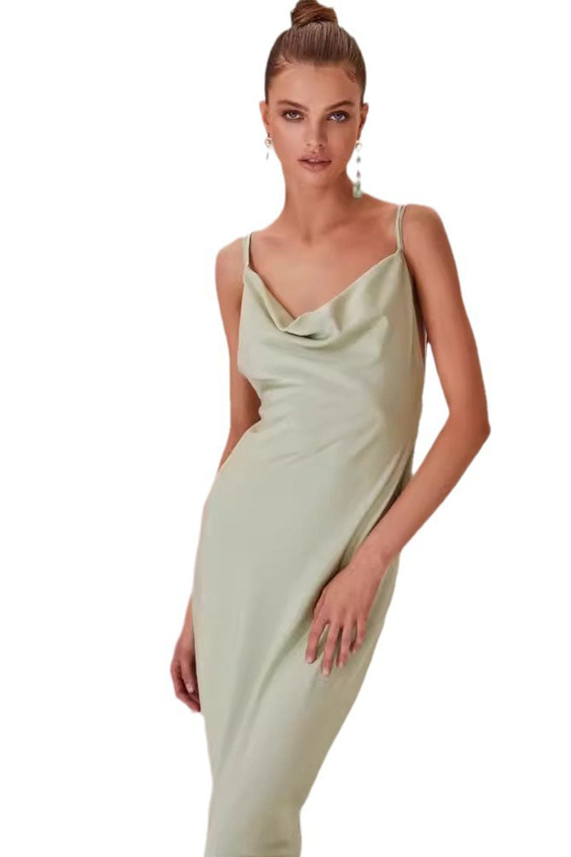 Sheath-Column Midi Elastic Silk like Satin Bridesmaid Dress 818693089593