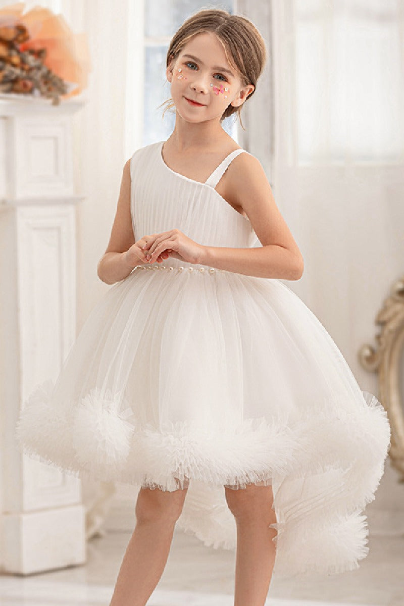 Ball-Gown One Shoulder Tulle High-Low Flower Girl Dresses 797125420828