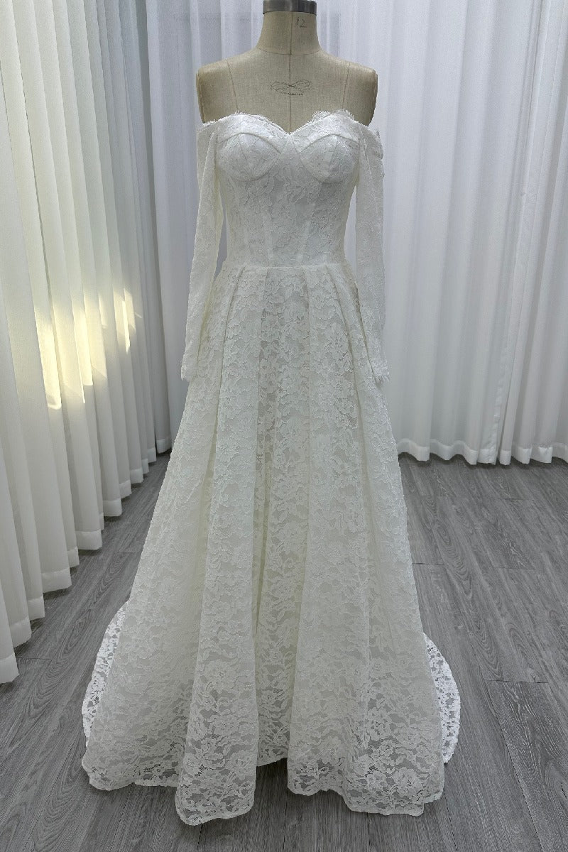 A-Line Sweep-Brush Train Lace  Wedding Dress 843985458463