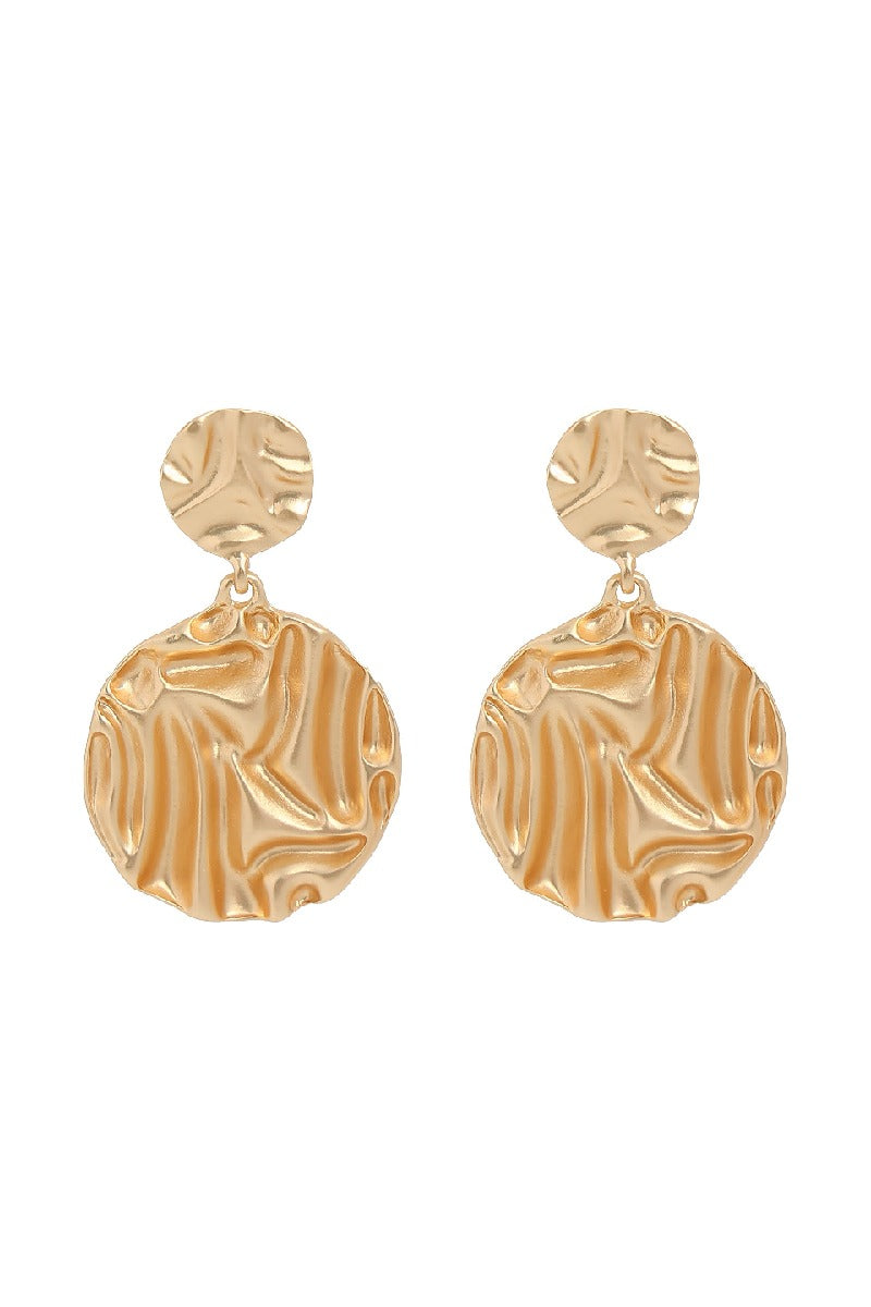 Metallic atmosphere exaggerated earrings Fashion round pattern medium long earrings 677325329302