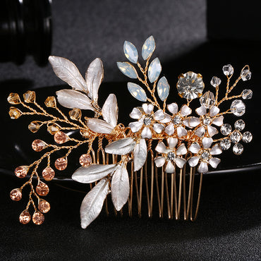Palace retro style with luxurious rhinestone pearl hair comb handmade floral bridal headwear 555420090321