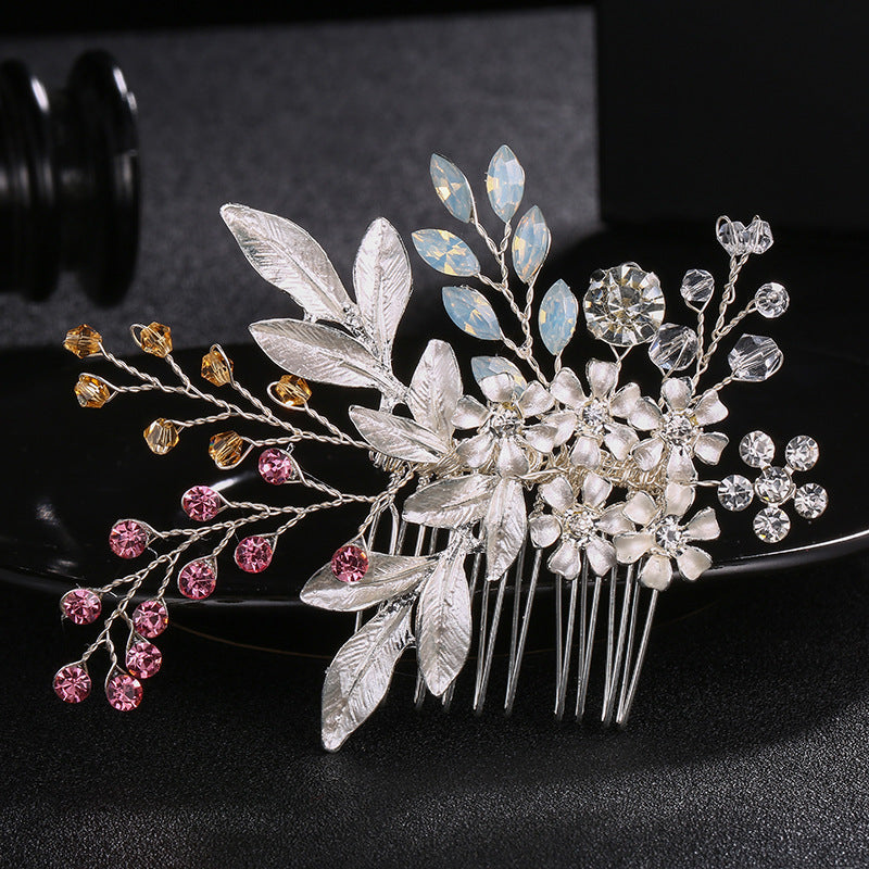 Palace retro style with luxurious rhinestone pearl hair comb handmade floral bridal headwear 555420090321