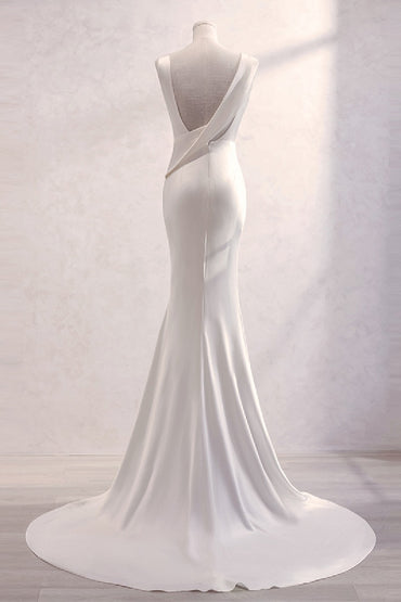 Trumpet-Mermaid Sweep-Brush Train Satin Wedding Dress 677606919790