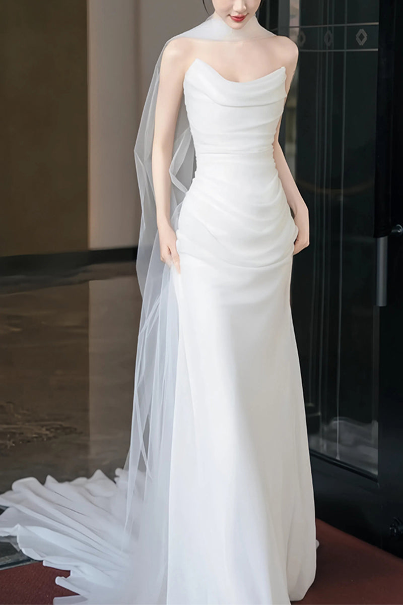 Sheath-Column Chapel Train  Forged Chiffon Wedding Dress 830154757527