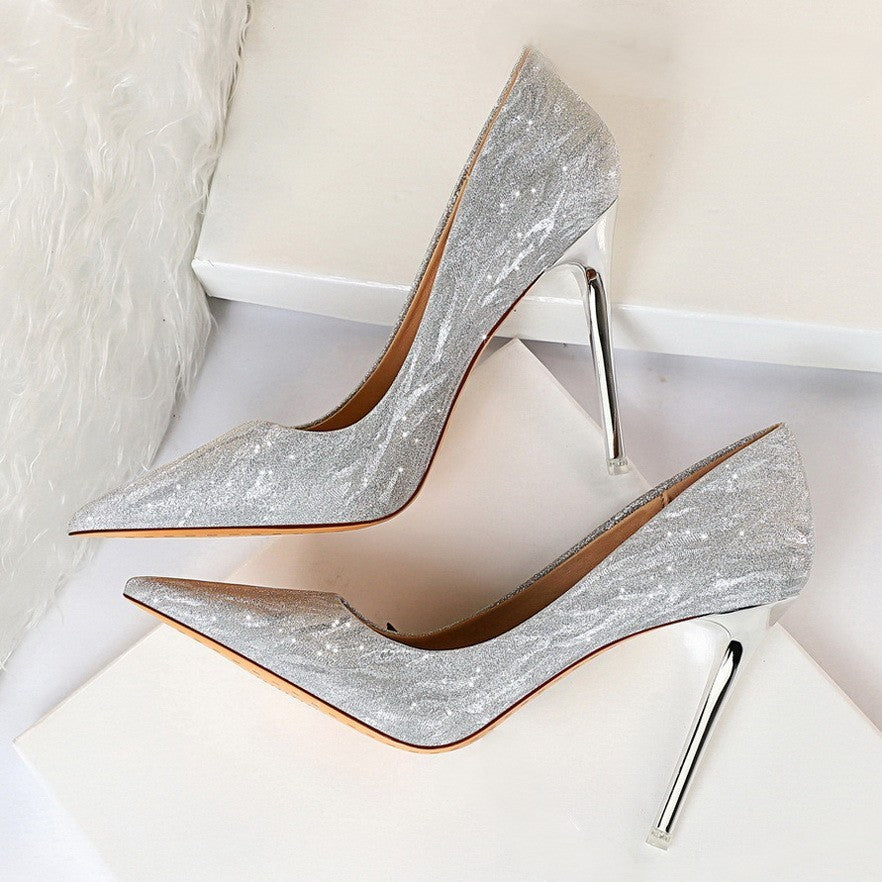 High-heeled women's shoes stilettos with pointed sequins wedding shoes dress shoes 606336050941