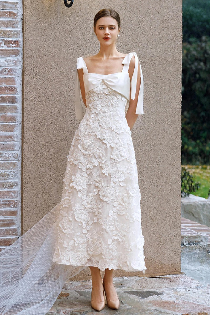 A-Line Ankle Length Lace Wedding Dress 778201084542