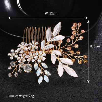 Palace retro style with luxurious rhinestone pearl hair comb handmade floral bridal headwear 555420090321