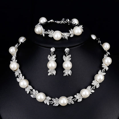 Bridal Necklace Wedding dress with Necklace Set Temperament Pearl set Bridal Necklace Earrings accessory set 563330085248