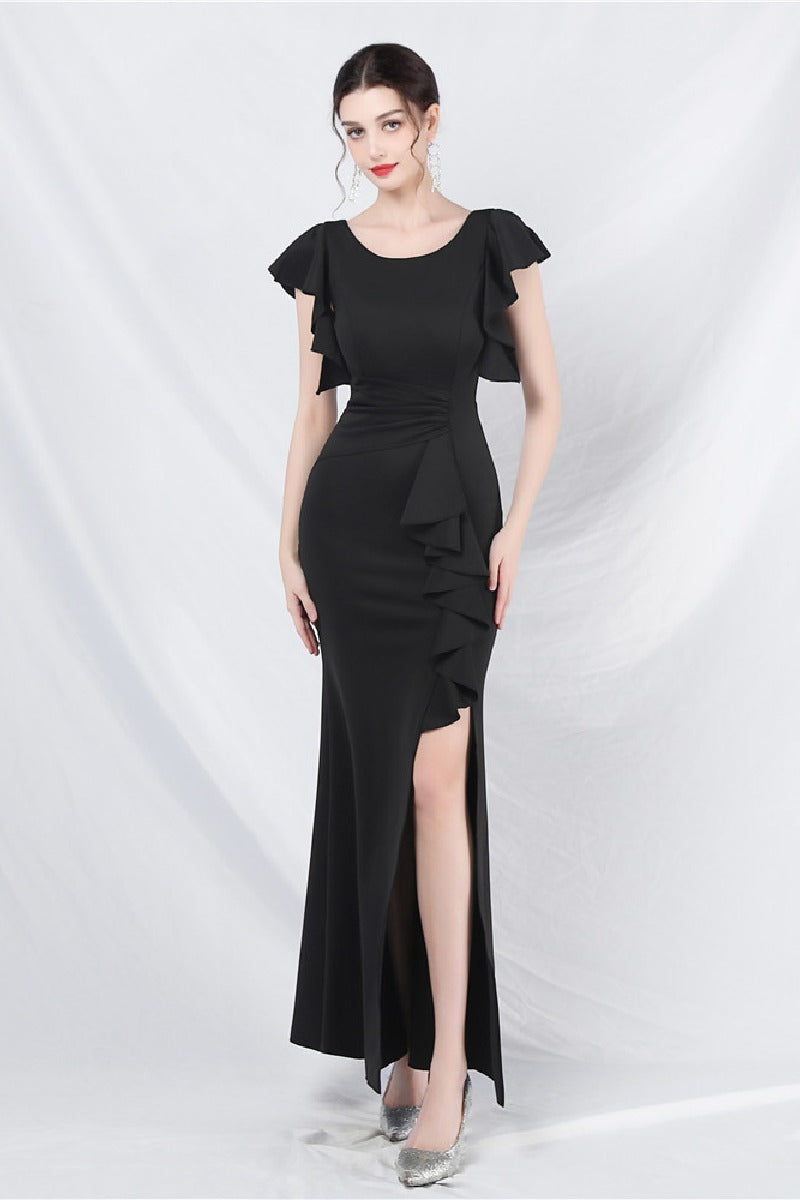 Sheath-Column Ankle Length Stretch Satin Dress 787169199492