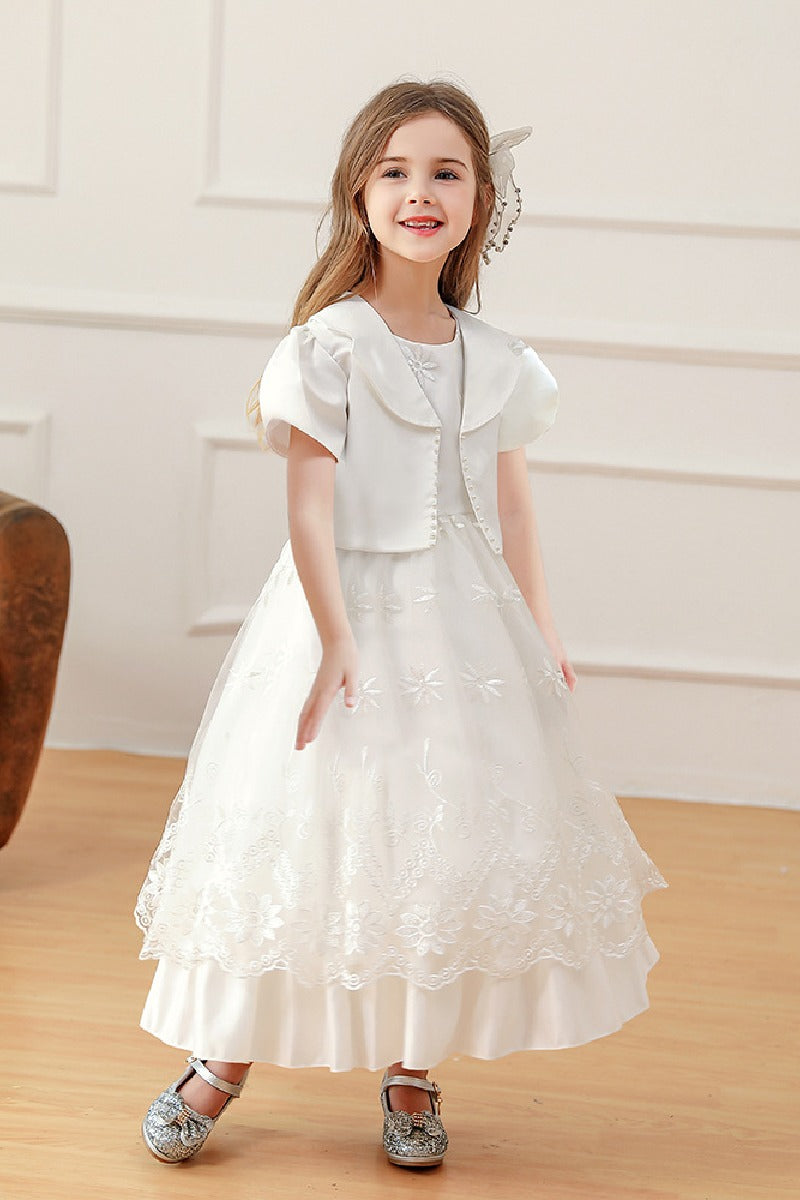 A-Line/two-piece Scoop Neck Long Sleeve Lace Flower Girl Dresses 785738686737