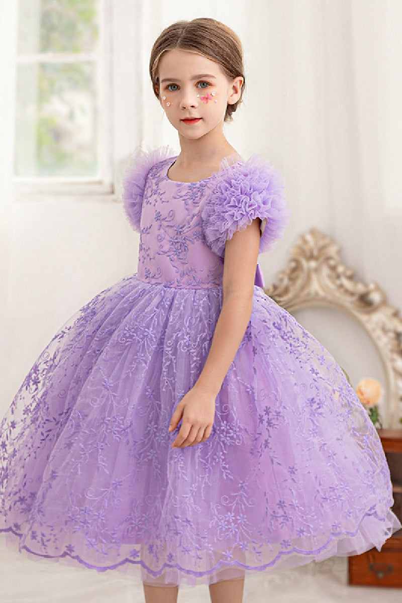 A-line/Princess Scoop Neck Knee-Length Lace   Flower Girl Dress With Bowknot 769937282891