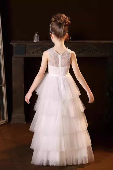 A-Line Scoop Neck Lace/Tulle Flower Girl Dresses With Cascading Ruffles 809160851086