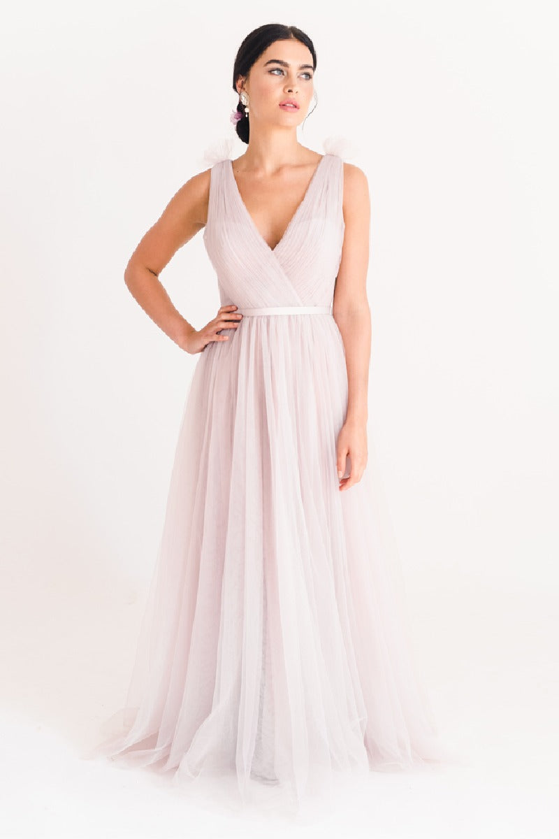 A-Line Maxi Tulle Bridesmaid Dress 775779850239