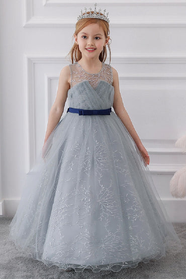 A-Line Floor Length Tulle Lace Flower Girl Dress 828683145481