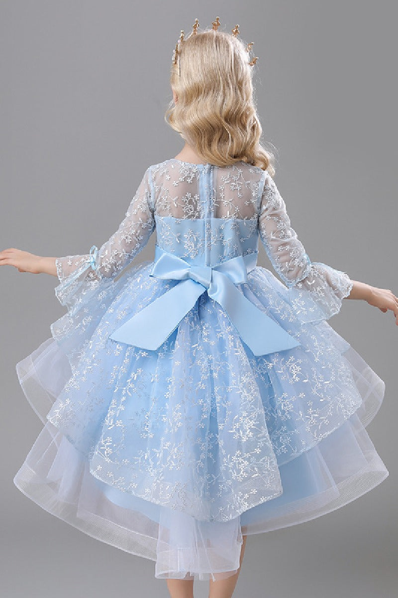 A-Line Scoop Neck Long Sleeve High-Low Tulle Flower Girl Dresses 732392319918