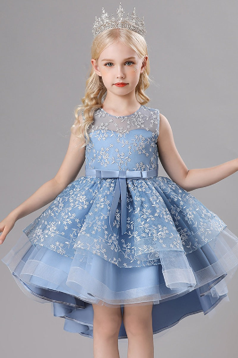 A-Line Scoop Neck Sleeveless High-Low Tulle Flower Girl Dresses 689179187830