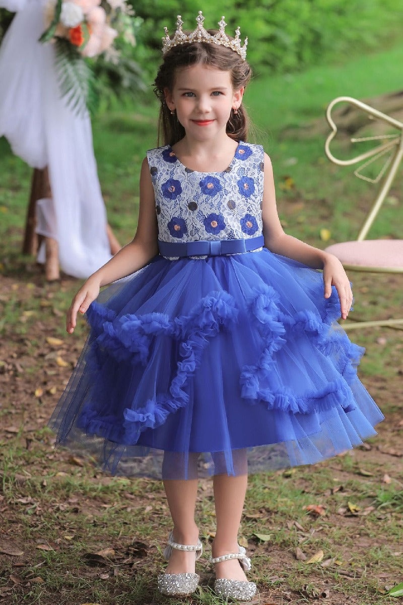 A-Line Scoop Neck Printed lace/Tulle Flower Girl Dresses With Cascading Ruffles 677572994905