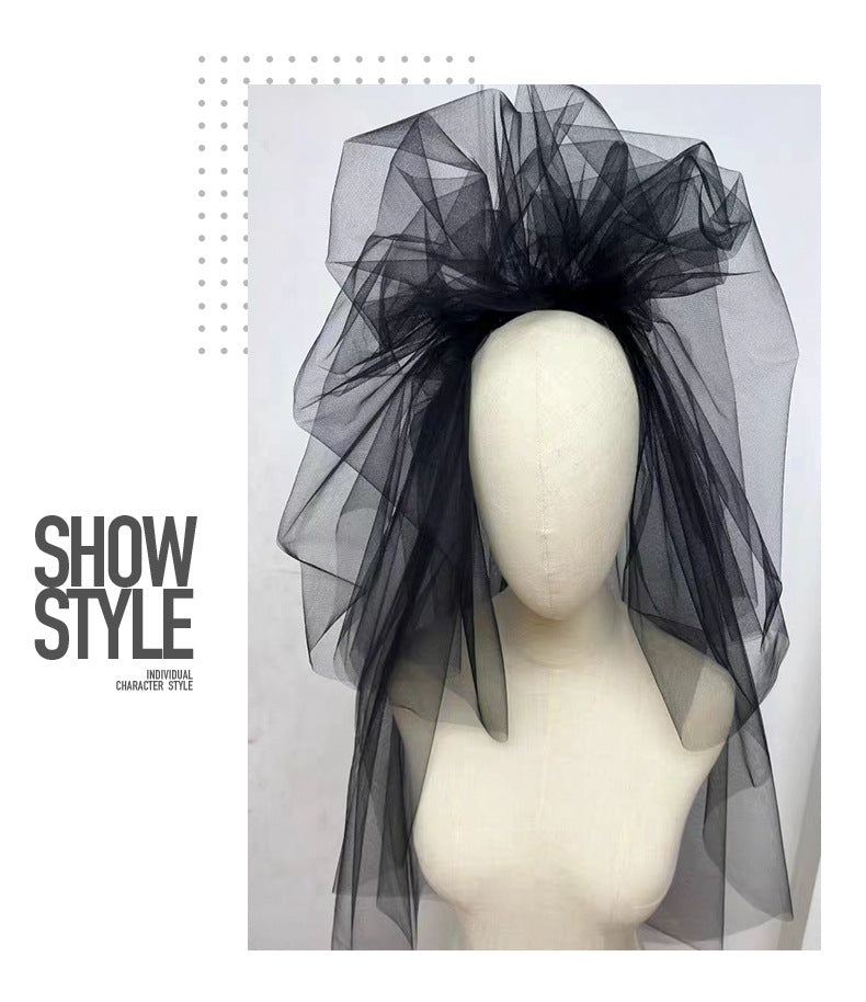 Wedding Headwear Pommel Gauze Black Styling Gauze Gothic Style 740756682227